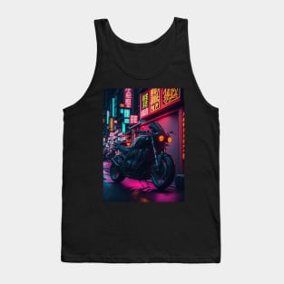 Neon Speedster: Motorcycle Majesty in a Japanese Metropolis Tank Top